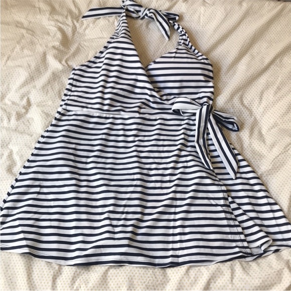 J. Crew Navy and White Striped One Piece Swimdress - Picture 6 of 6